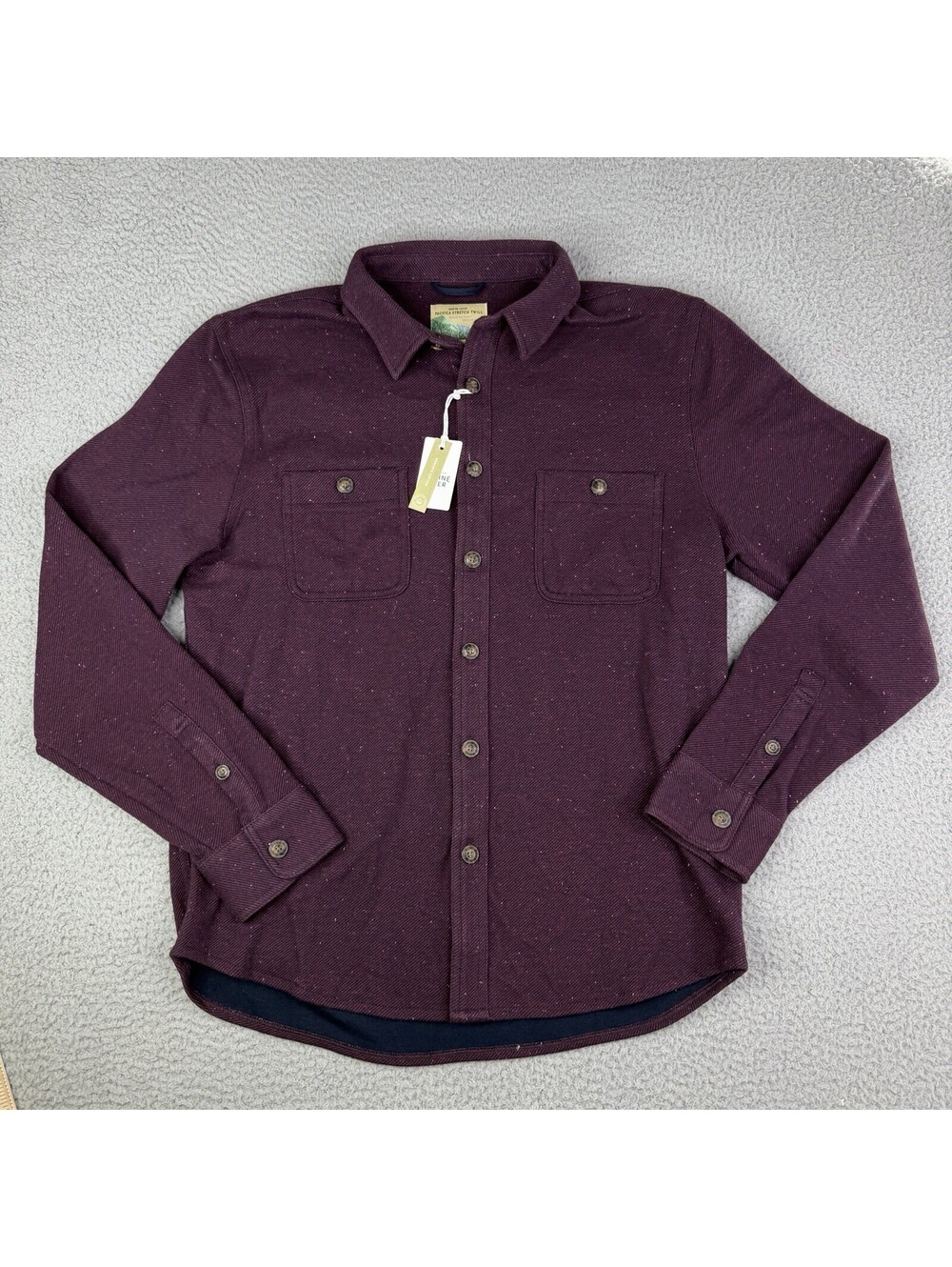 Marine Layer Pacifica Mens Sz L Marge Twill Button Up Shirs Burgundy Shacket NEW